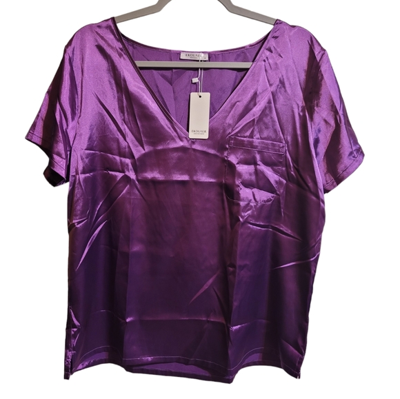 Ekouaer Silk Purple Soft Satin V-Neck 2- Piece Pajamas PJ Short Set, Size Medium - Picture 2 of 11